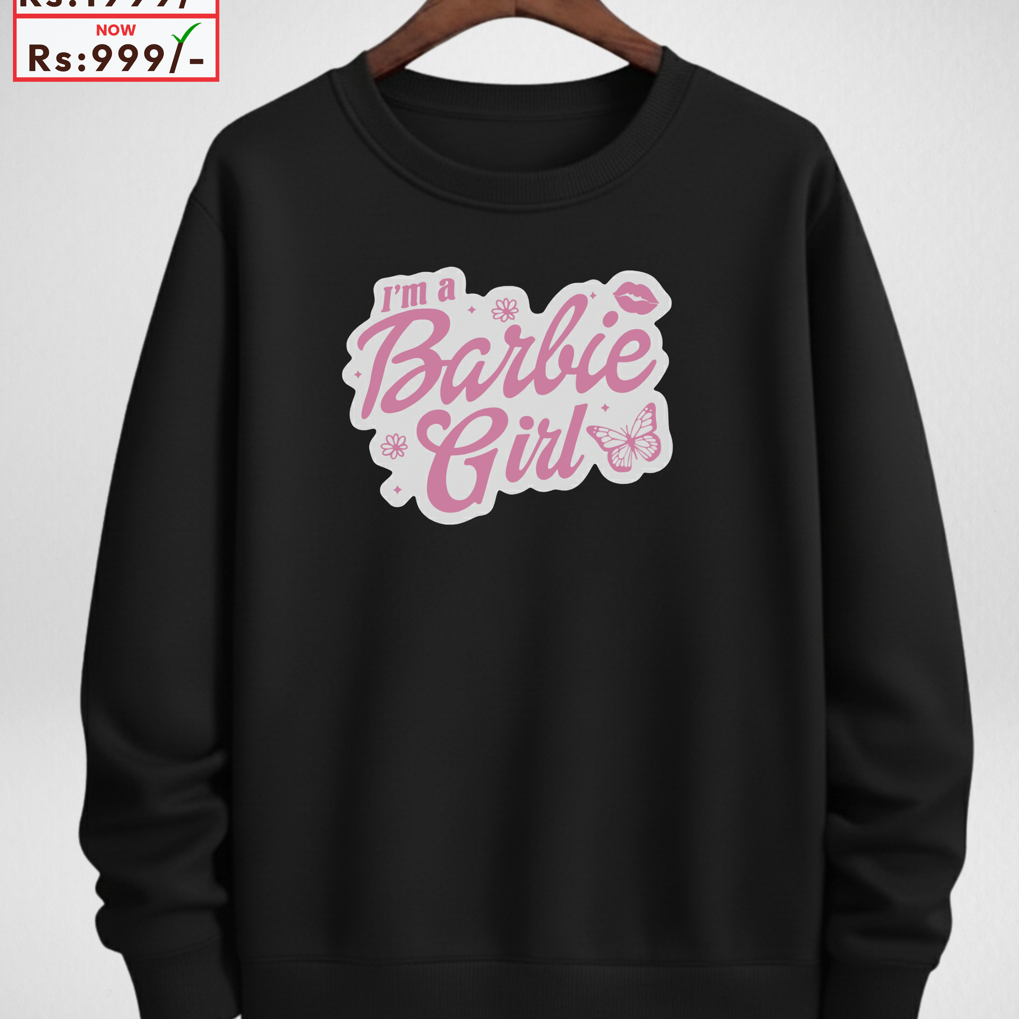 Only Small Size – Black Printed Sweatshirt – Warm and Stylish Fleece (Code 4237)