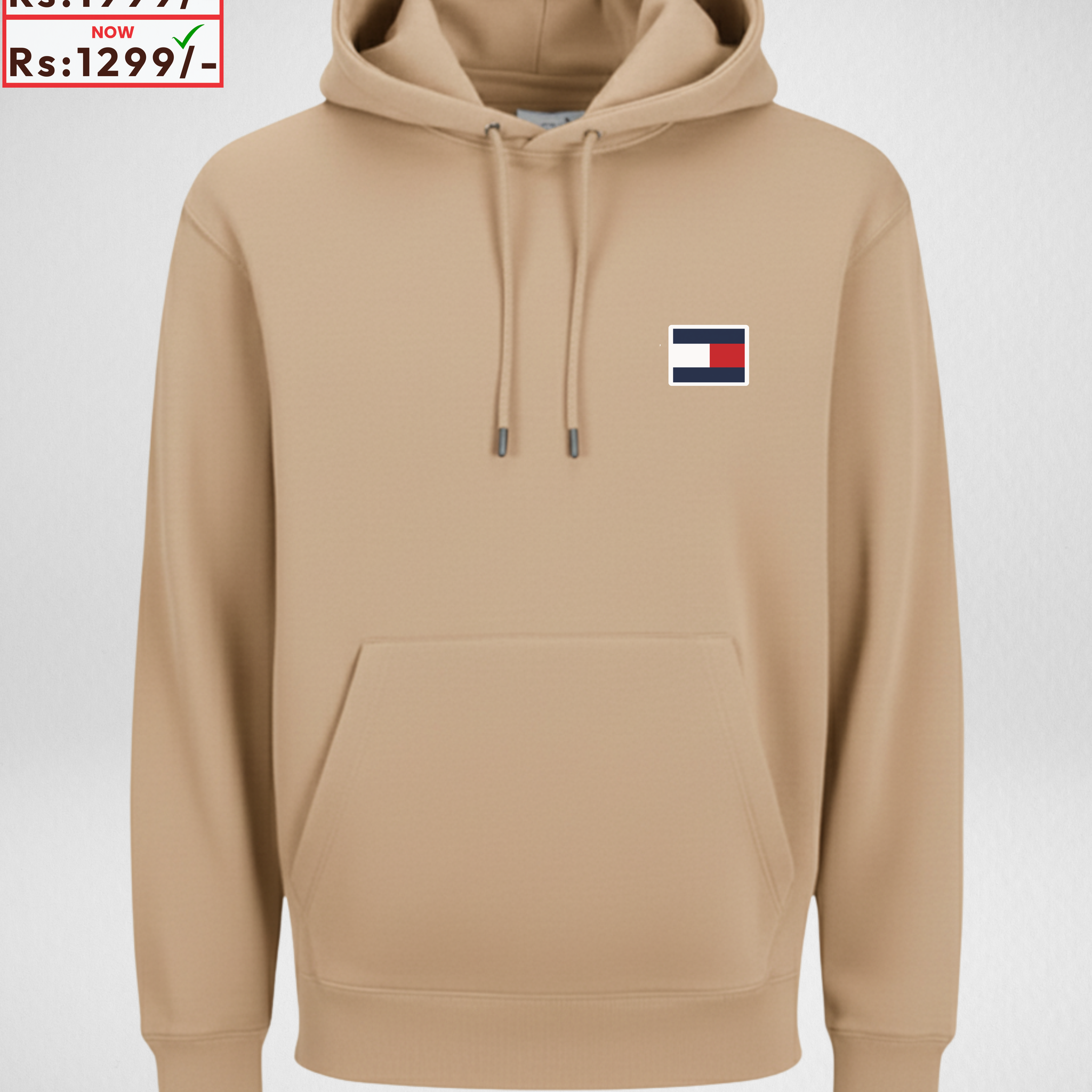 Only XL Size – Beige Printed Fleece Hoodie (Code 4368)