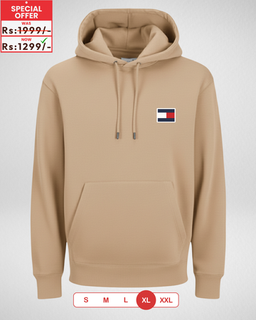 Only XL Size – Beige Printed Fleece Hoodie (Code 4368)