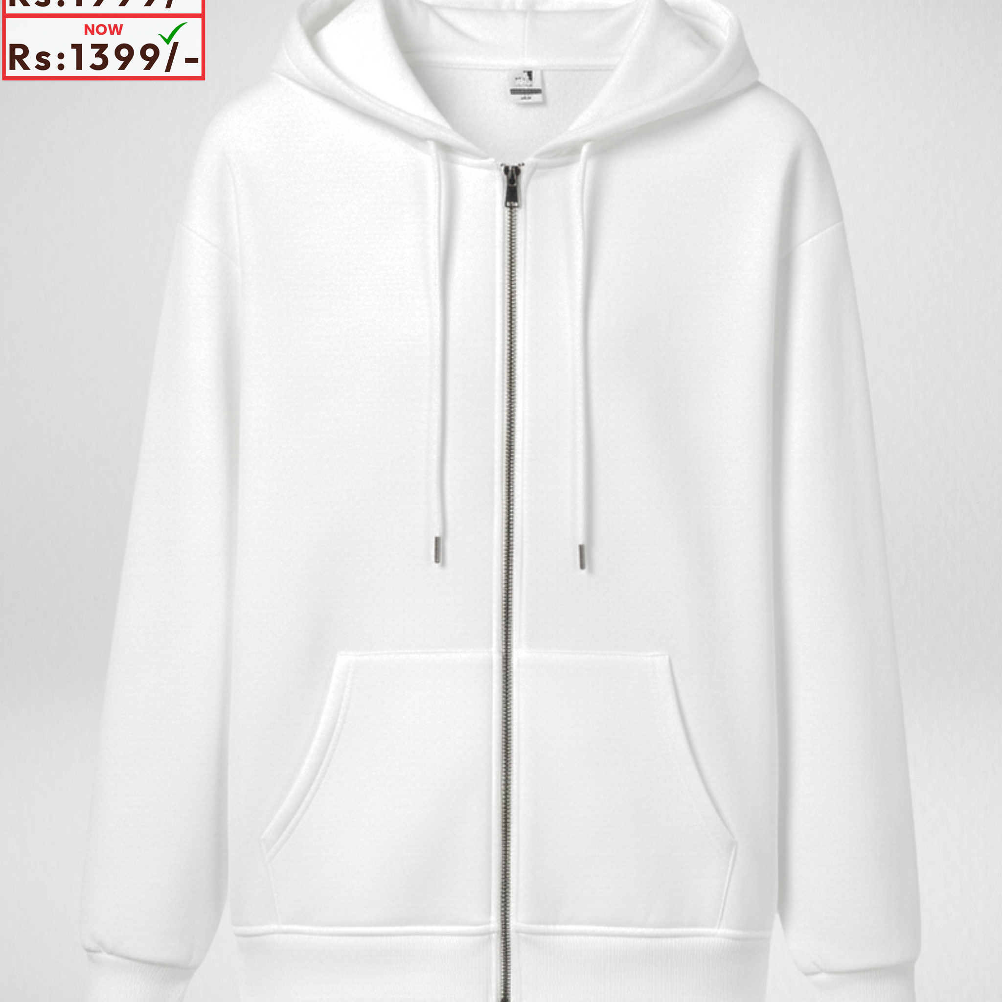 Premium White Zipper Hoodie (Code 3859)