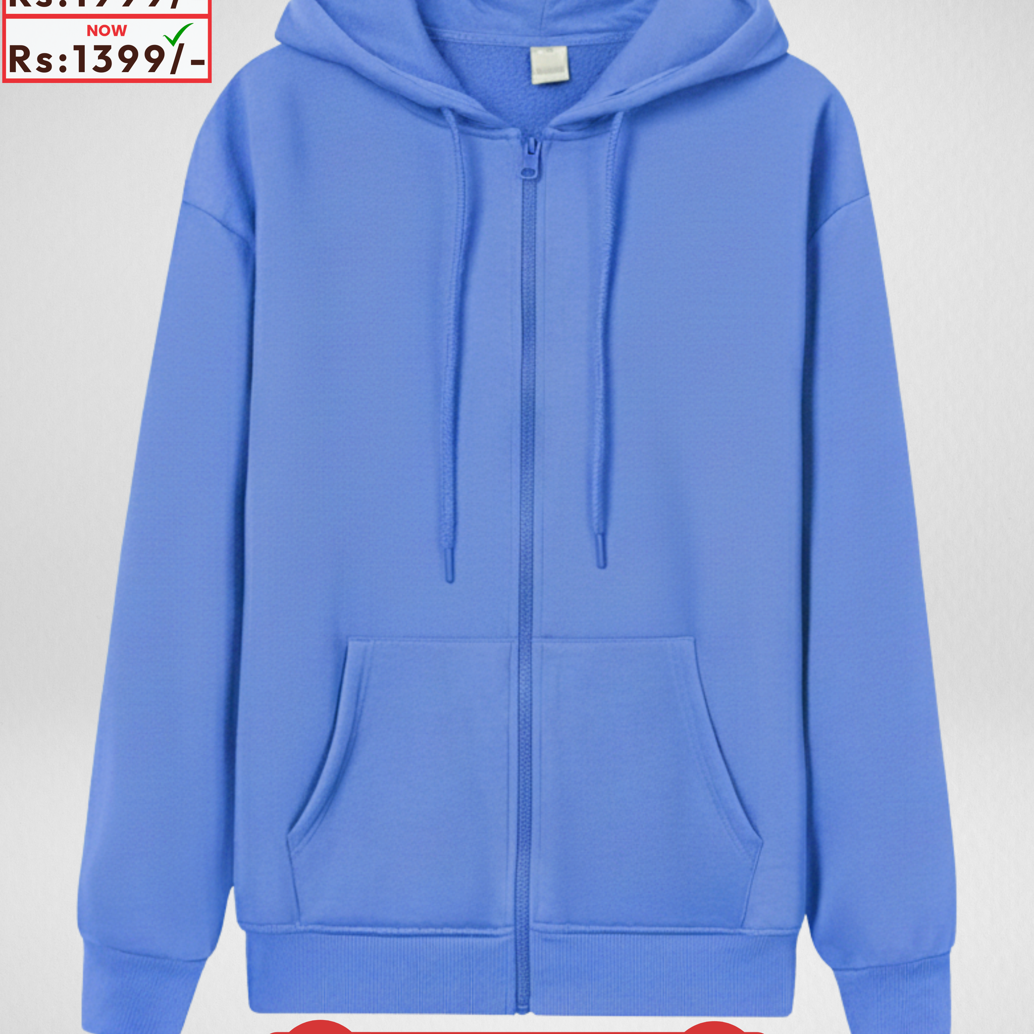Premium Light Blue Zipper Hoodie (Code 3861)