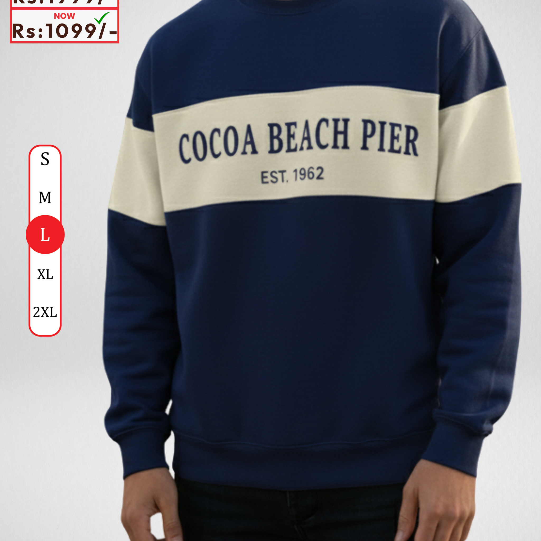Cocoa Beach Embroidery Navy Blue Sweatshirt – Warm and Stylish Fleece (Code 4038)
