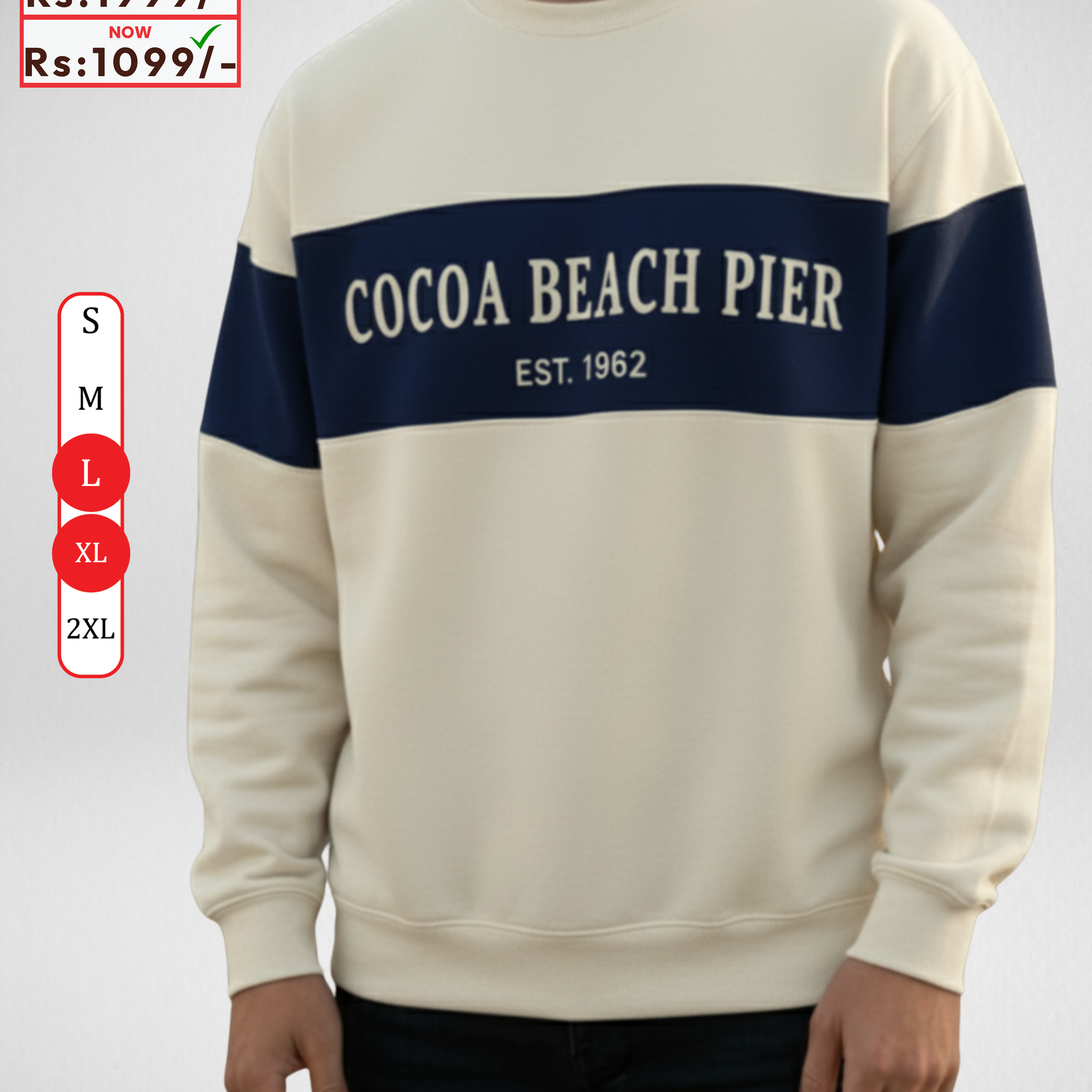 Cocoa Beach Embroidery Cream Sweatshirt – Warm and Stylish Fleece (Code 4039)