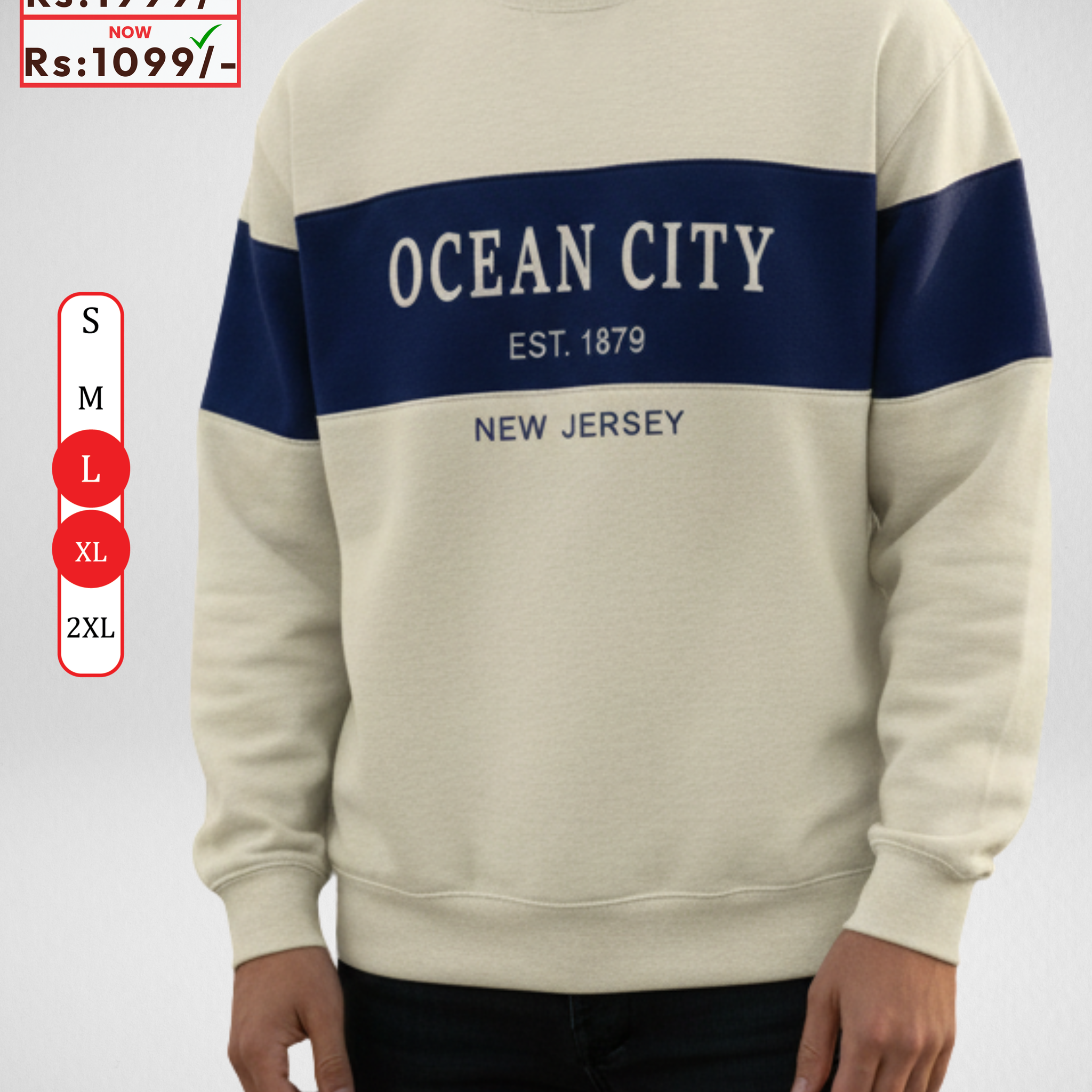 Ocean City Embroidery Cream Sweatshirt – Warm and Stylish Fleece (Code 4040)