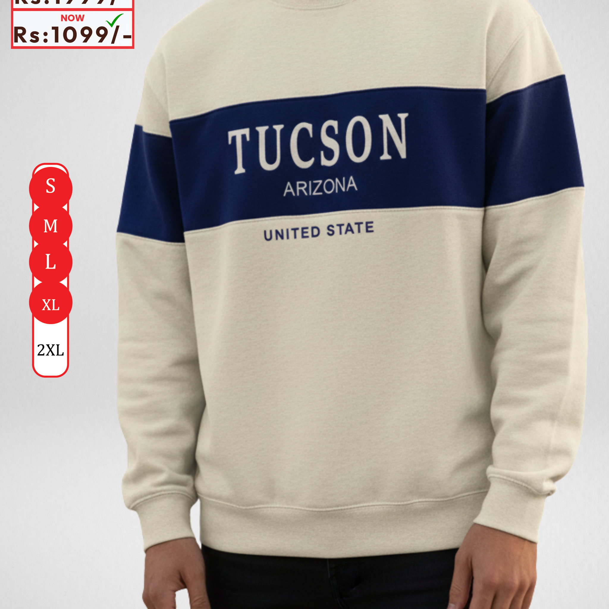 Tucson Embroidery Cream Sweatshirt – Warm and Stylish Fleece (Code 4042)