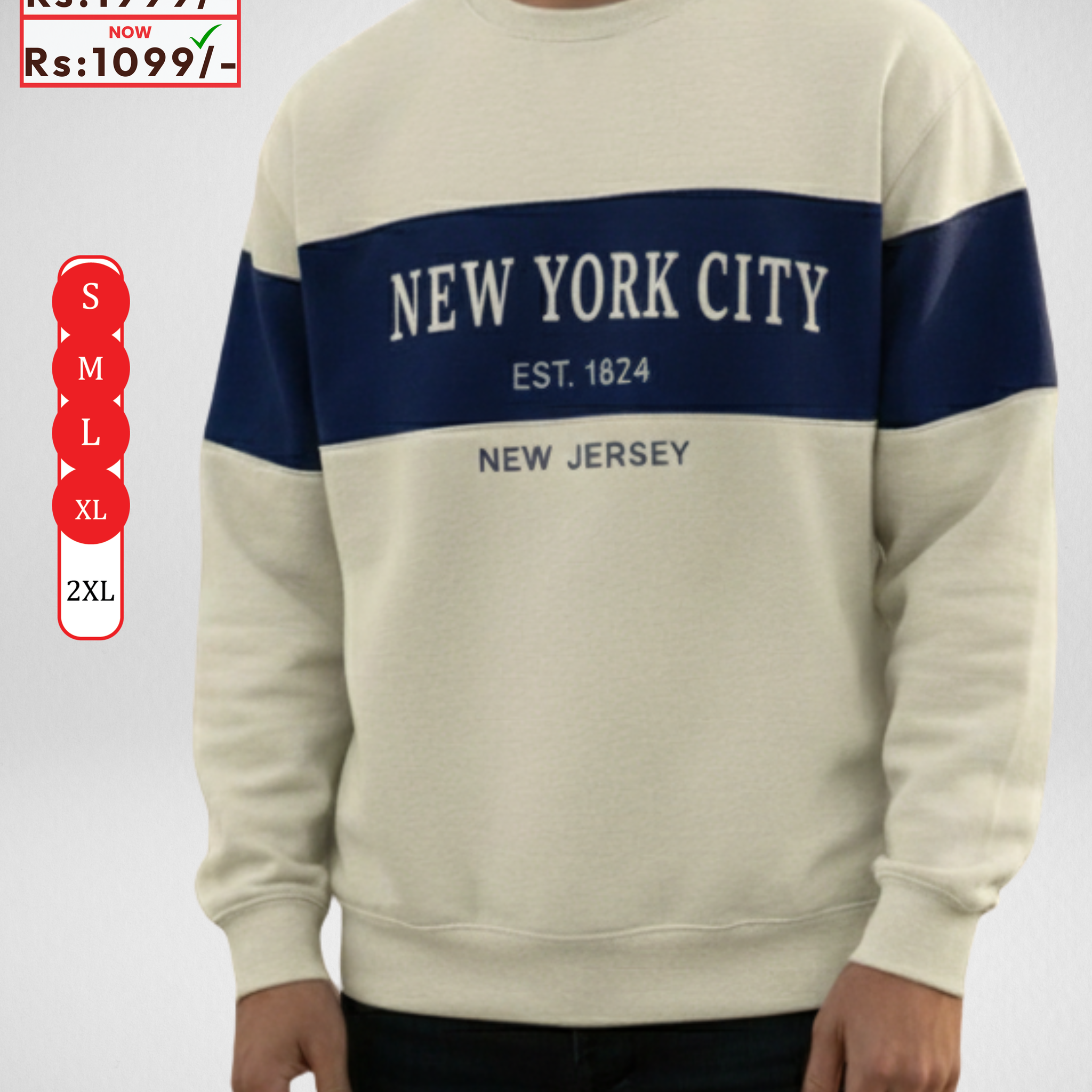 NewYork City Embroidery Cream Sweatshirt – Warm and Stylish Fleece (Code 4043)