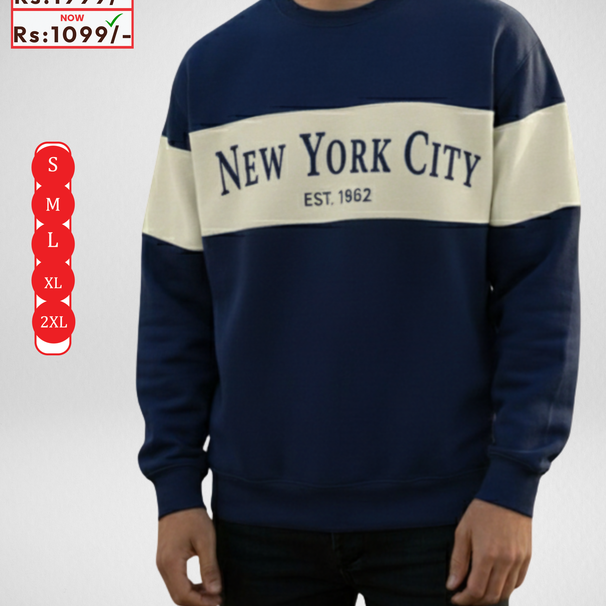 NewYork City Embroidery Navy Blue Sweatshirt – Warm and Stylish Fleece (Code 4044)