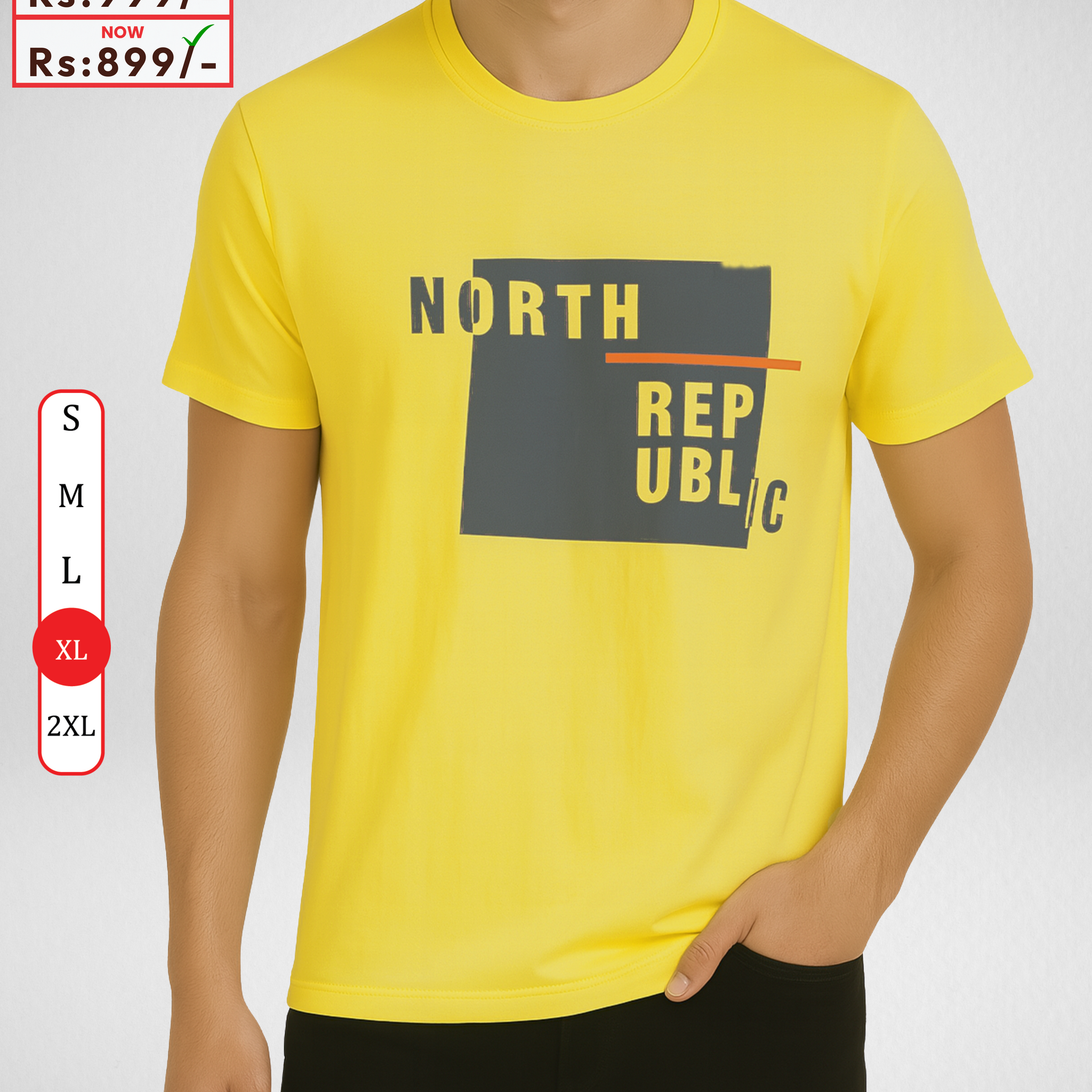 Premium Yellow Printed T-Shirt/Tee for Men – Cotton Jersey Fabric (Code 4046)