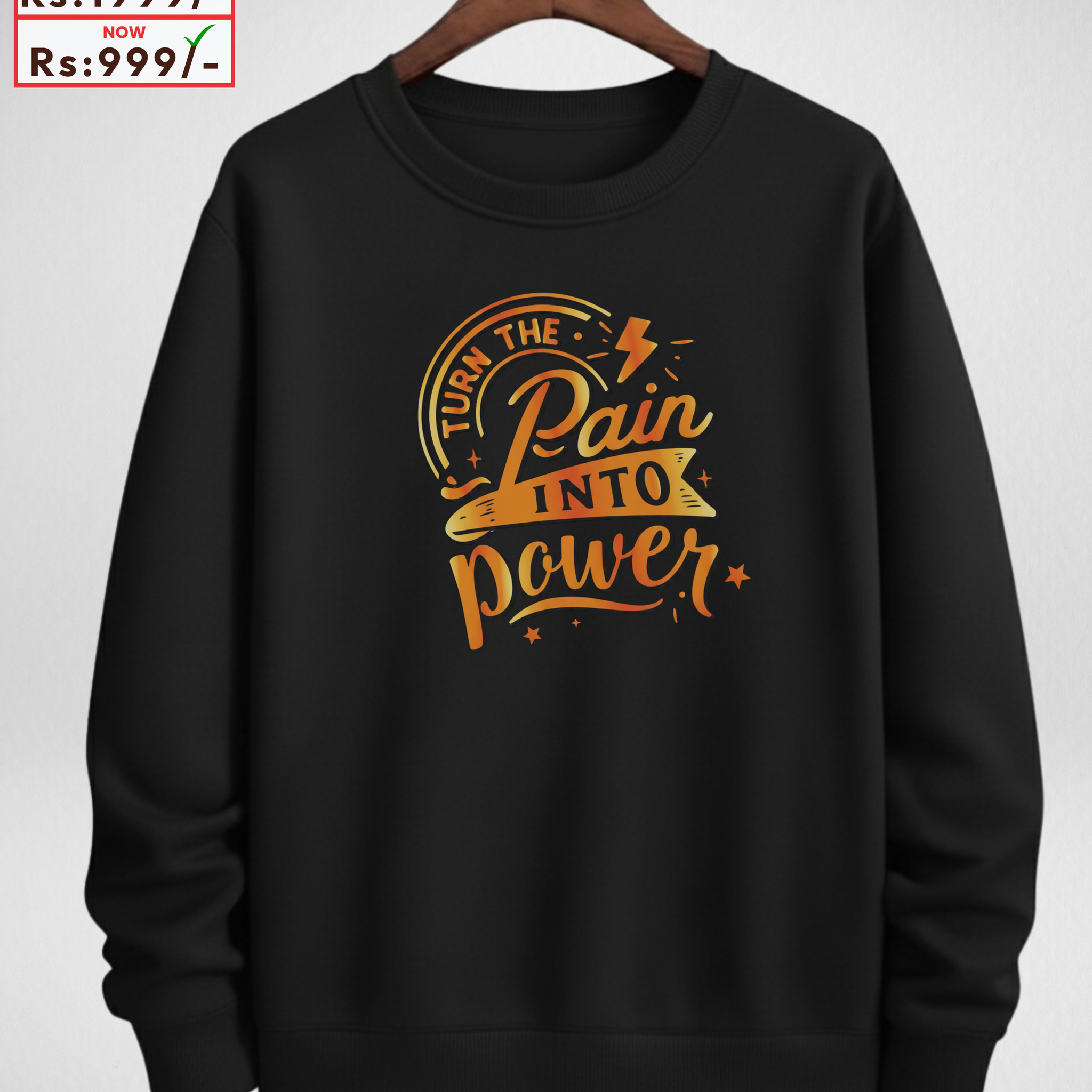 Pian into Power Black Printed Sweatshirt – Warm and Stylish Fleece (Code 4050)