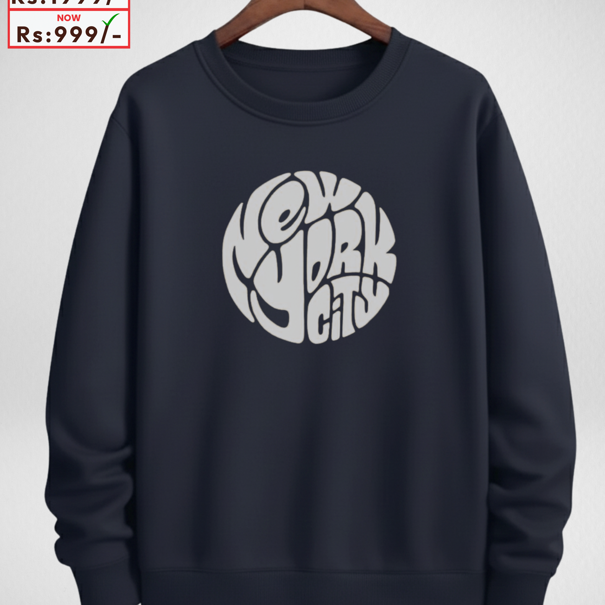 New York Navy Blue Printed Sweatshirt – Warm and Stylish Fleece (Code 4051)
