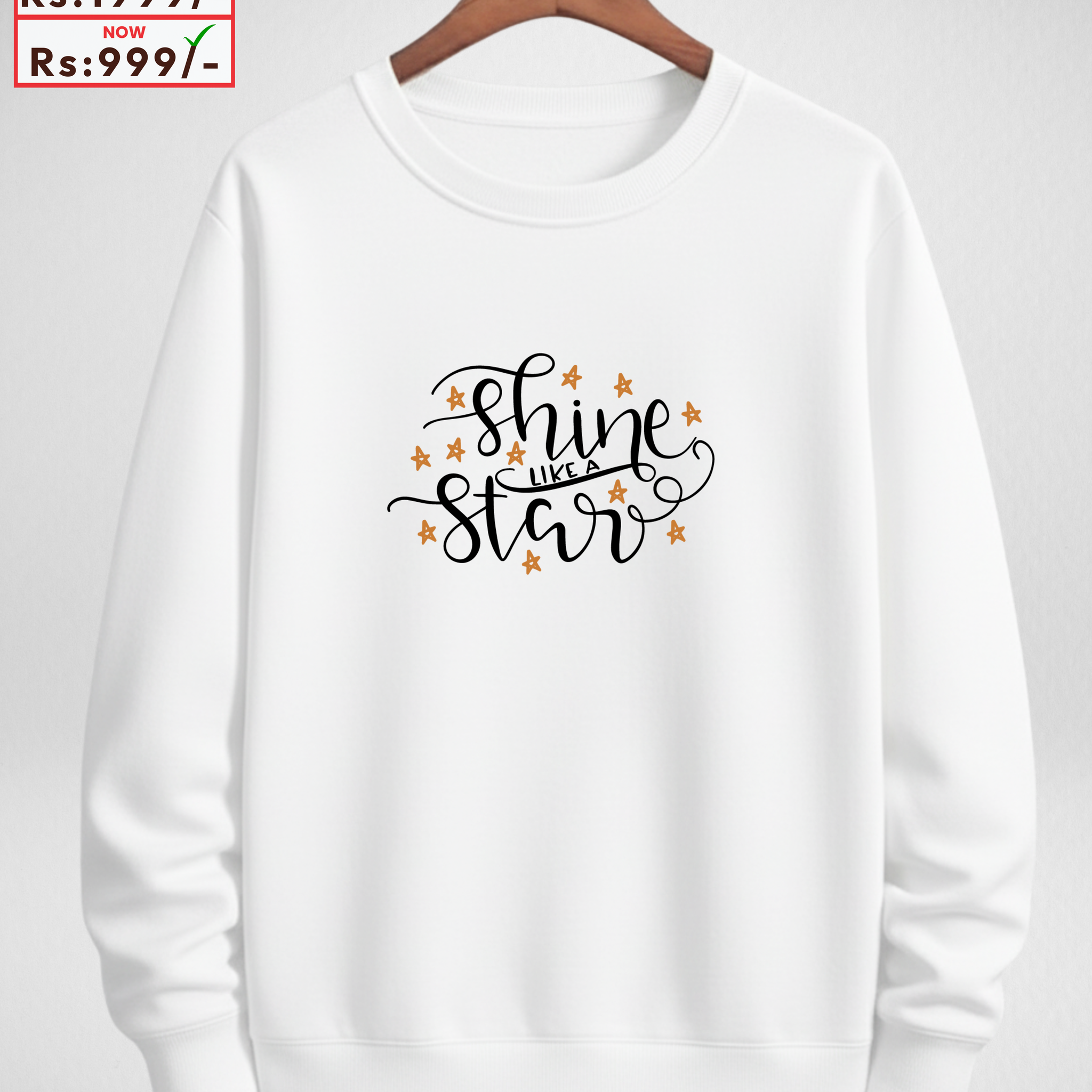 Only MEDIUM Size – SHINE STAR White Printed Sweatshirt (Code 4053)