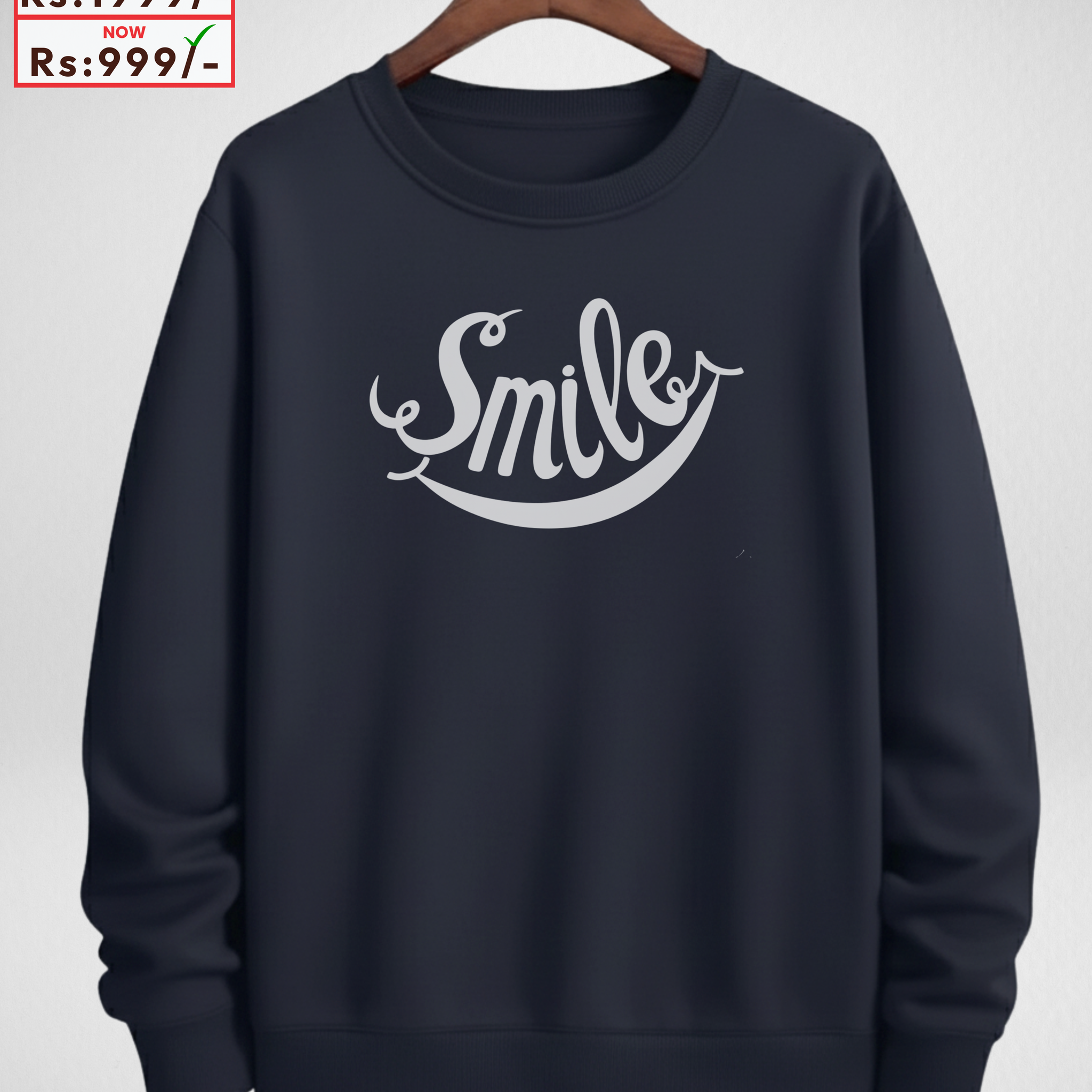 Only SMALL Size – SMILE Navy Blue Printed Sweatshirt (Code 4056)
