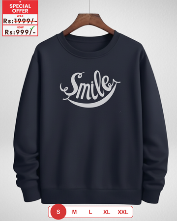 Only SMALL Size – SMILE Navy Blue Printed Sweatshirt (Code 4056)