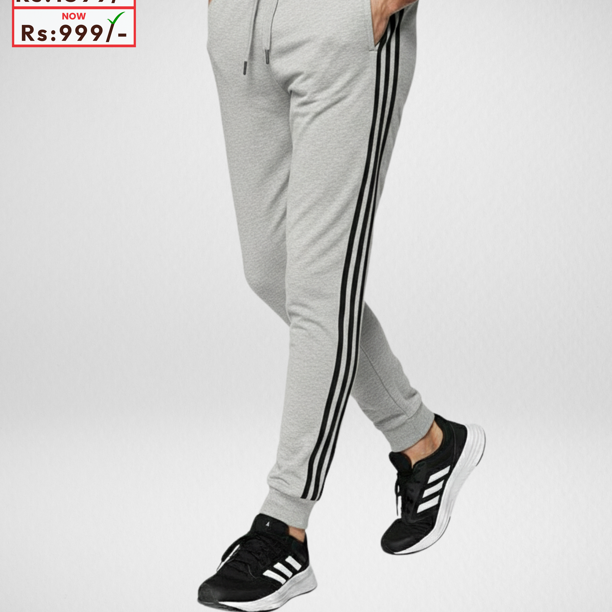 Men’s Grey Three Stripes Trouser – Cotton Terry Fabric (3914)