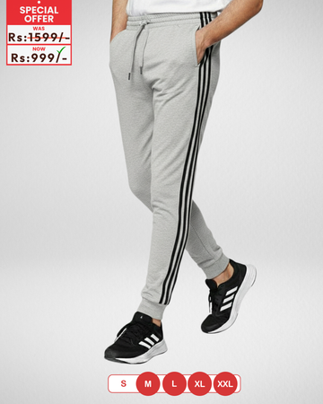 Men’s Grey Three Stripes Trouser – Cotton Terry Fabric (3914)