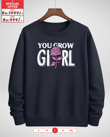 Grow Girl Navy Blue Printed Sweatshirt – Warm and Stylish Fleece (Code 4061)