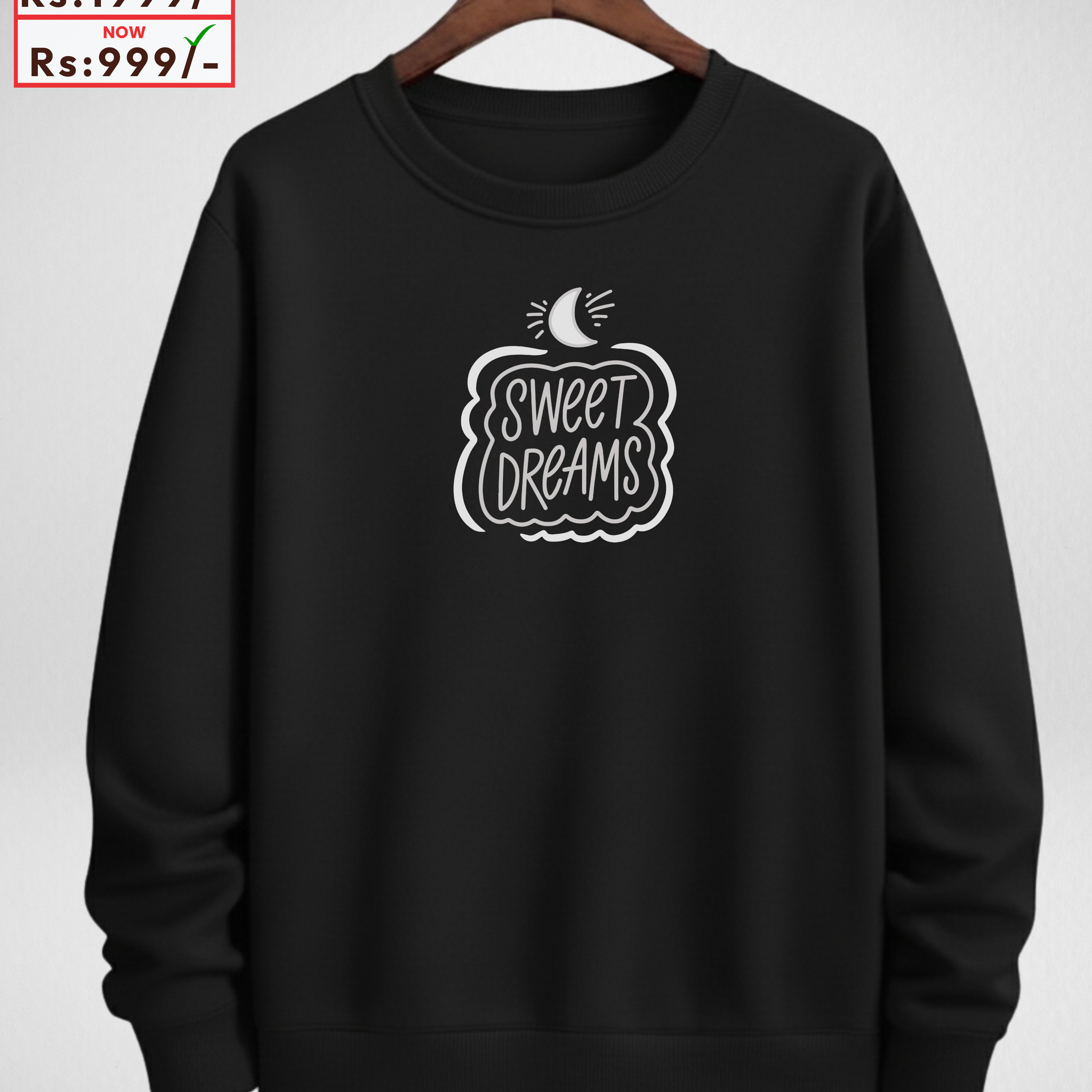 Sweet Dreams Black Printed Sweatshirt – Warm and Stylish Fleece (Code 4062)