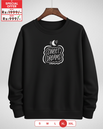Sweet Dreams Black Printed Sweatshirt – Warm and Stylish Fleece (Code 4062)