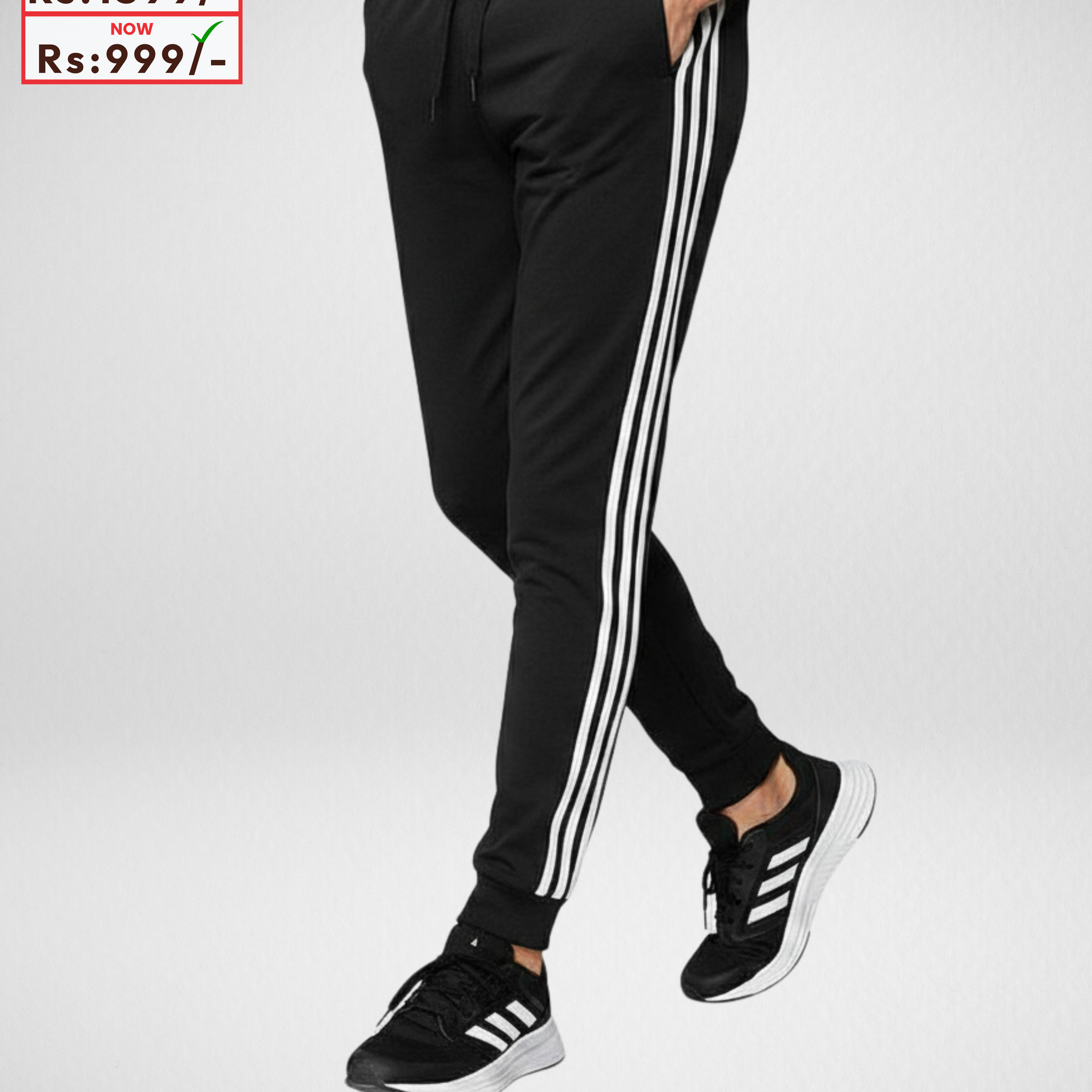 Men’s Balck Three Stripes Trouser – Cotton Terry Fabric (3915)