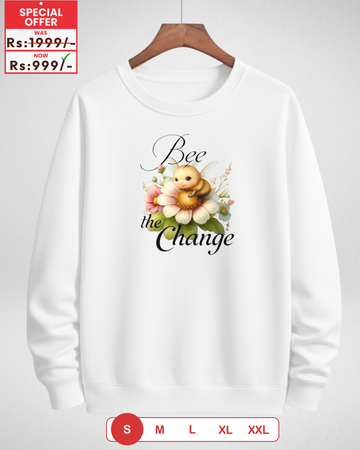 Bee White Printed Sweatshirt – Warm and Stylish Fleece (Code 4071)