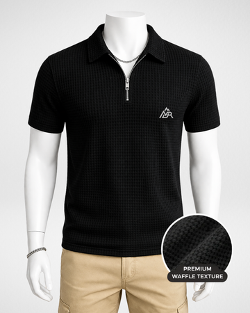 Men’s Black Waffle Polo (Code 4913)