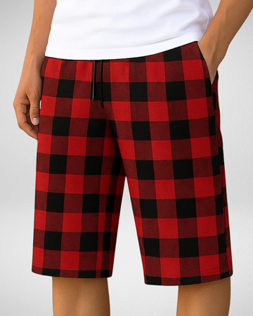 Men’s Red & Black Checkered Shorts – Soft & Comfortable (Code 3278)