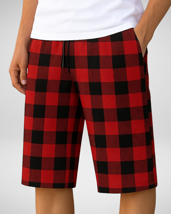 Men’s Red & Black Checkered Shorts – Soft & Comfortable (Code 3278)