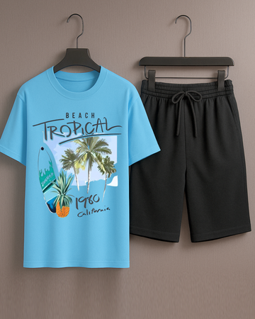 Skyblue T-Shirt Printed with Black Shorts– Comfortable Wear (3360)