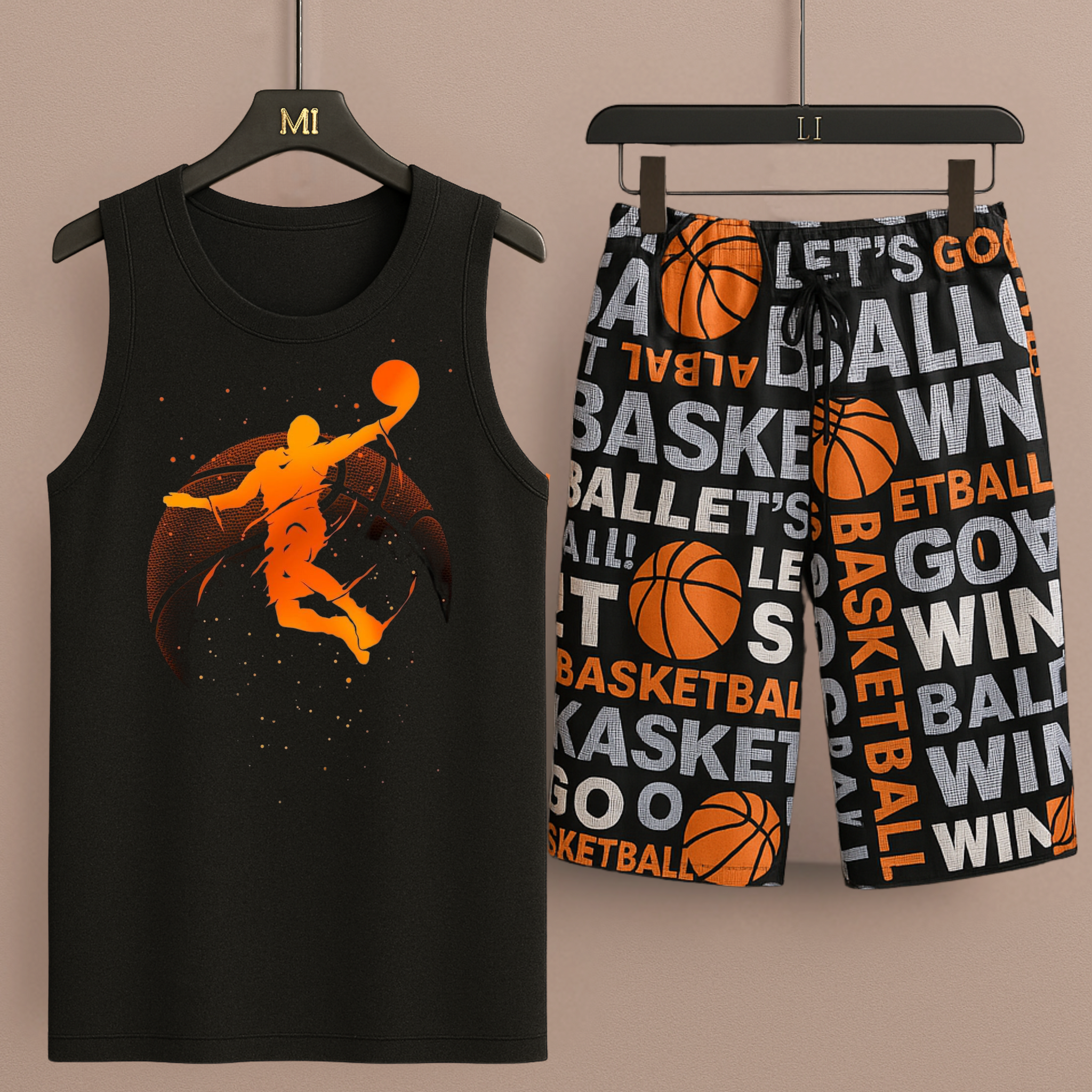 Black Tanktop with Basket Ball Shorts– Comfortable Wear (3353)