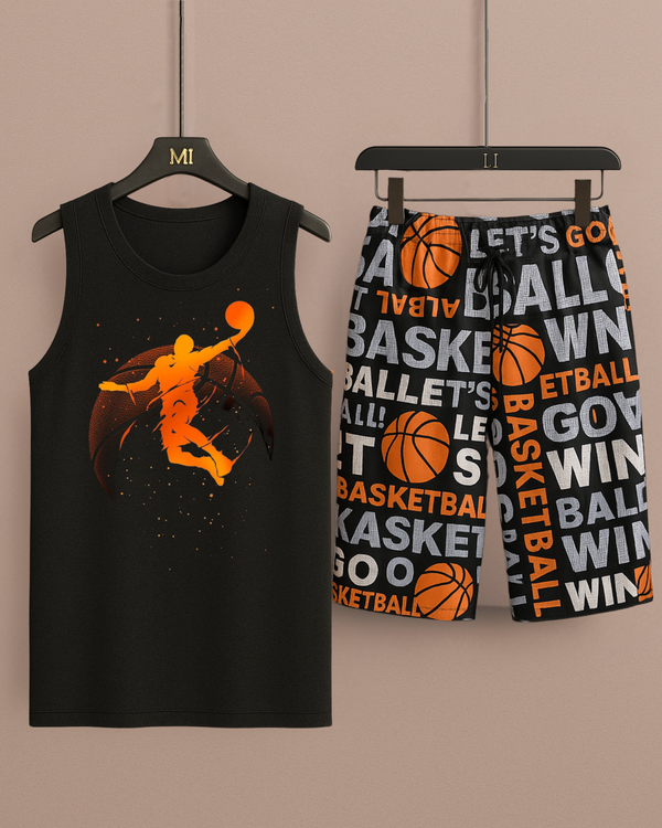 Black Tanktop with Basket Ball Shorts– Comfortable Wear (Code 3353)