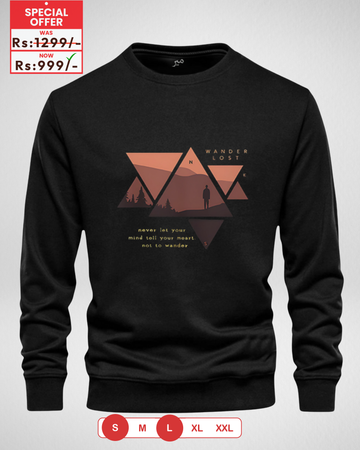 Only Small & Large Size –  Black Men's Printed Sweatshirt (Code 4455)