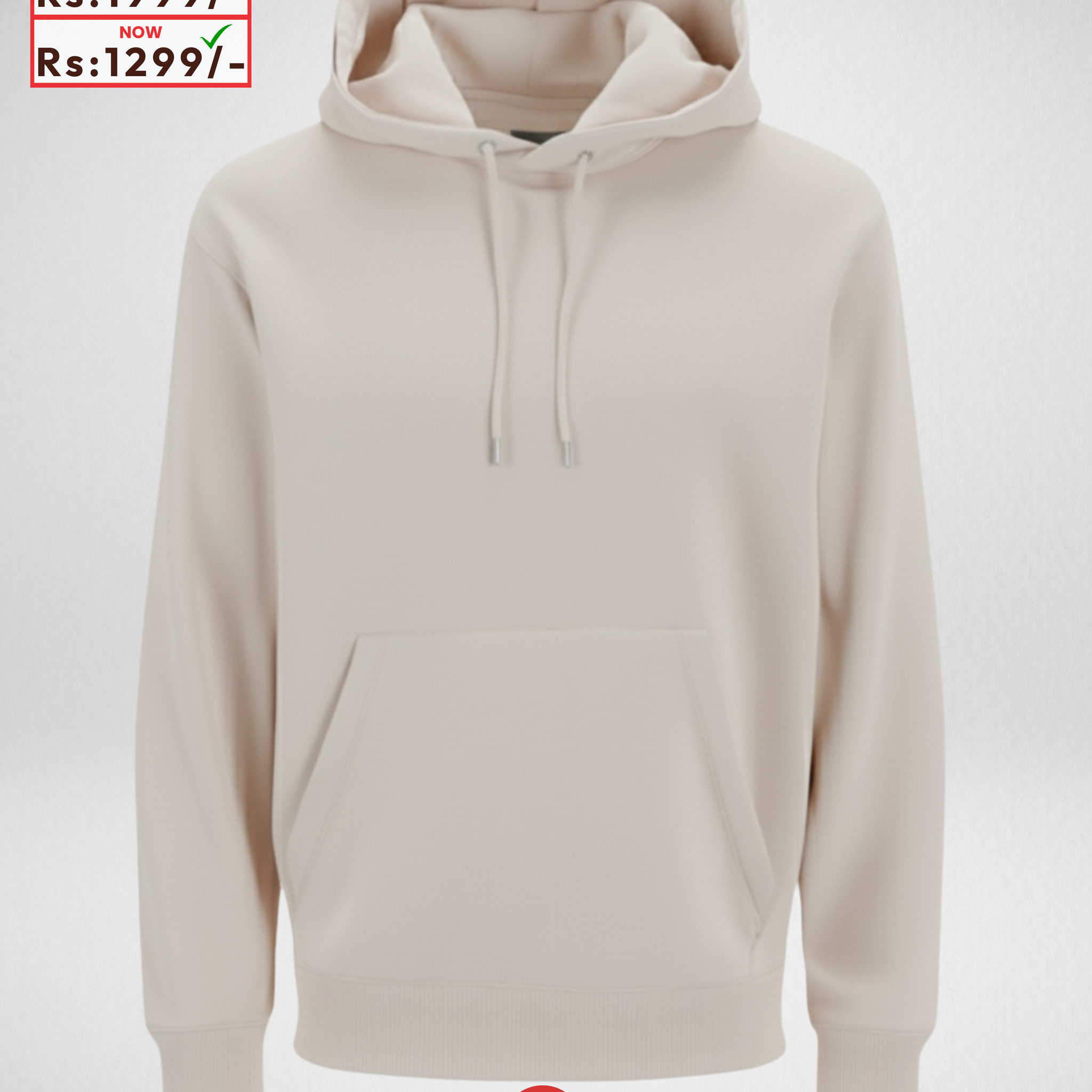 Only Large Size – White Cream Fleece Hoodie (Code 4366)