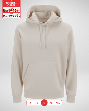 Only Large Size – White Cream Fleece Hoodie (Code 4366)