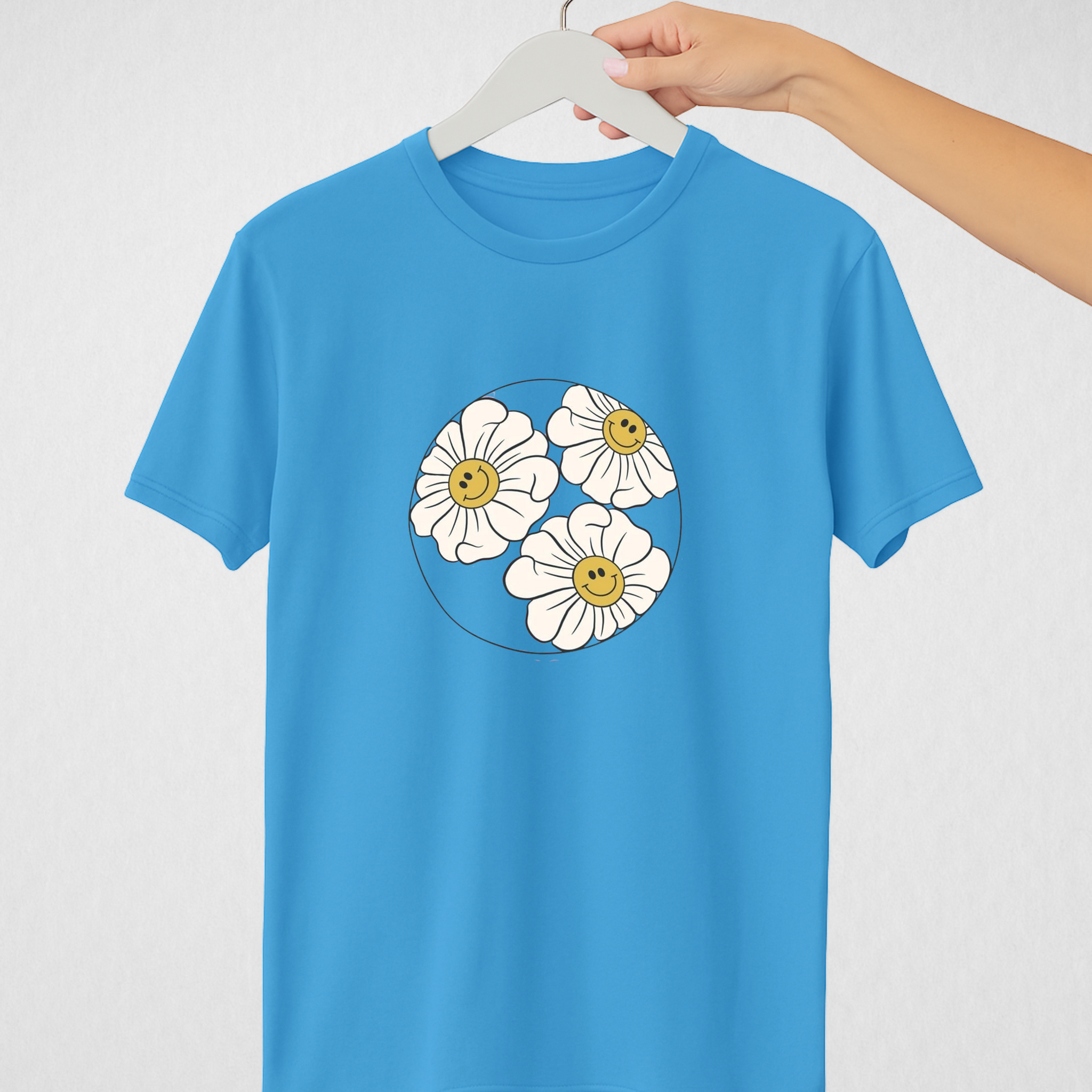 Sky Blue Women’s Printed Tee – Jersey Fabric, Classic Fit, Everyday Comfort (3713)