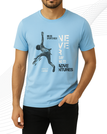 Premium Sky Blue Printed T-Shirt/Tee for Men – Cotton Jersey Fabric (3432)