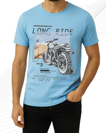 Sky Blue Longride T-Shirt/Tee for Men – Cotton Jersey Fabric (Code 5212)