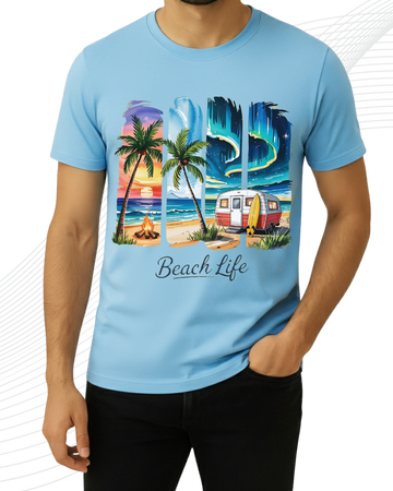Sky Blue BeachLife T-Shirt/Tee for Men – Cotton Jersey Fabric (Code 5213)