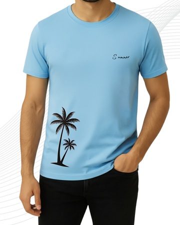 Sky Blue Summer Tree T-Shirt/Tee for Men – Cotton Jersey Fabric (Code 5251)