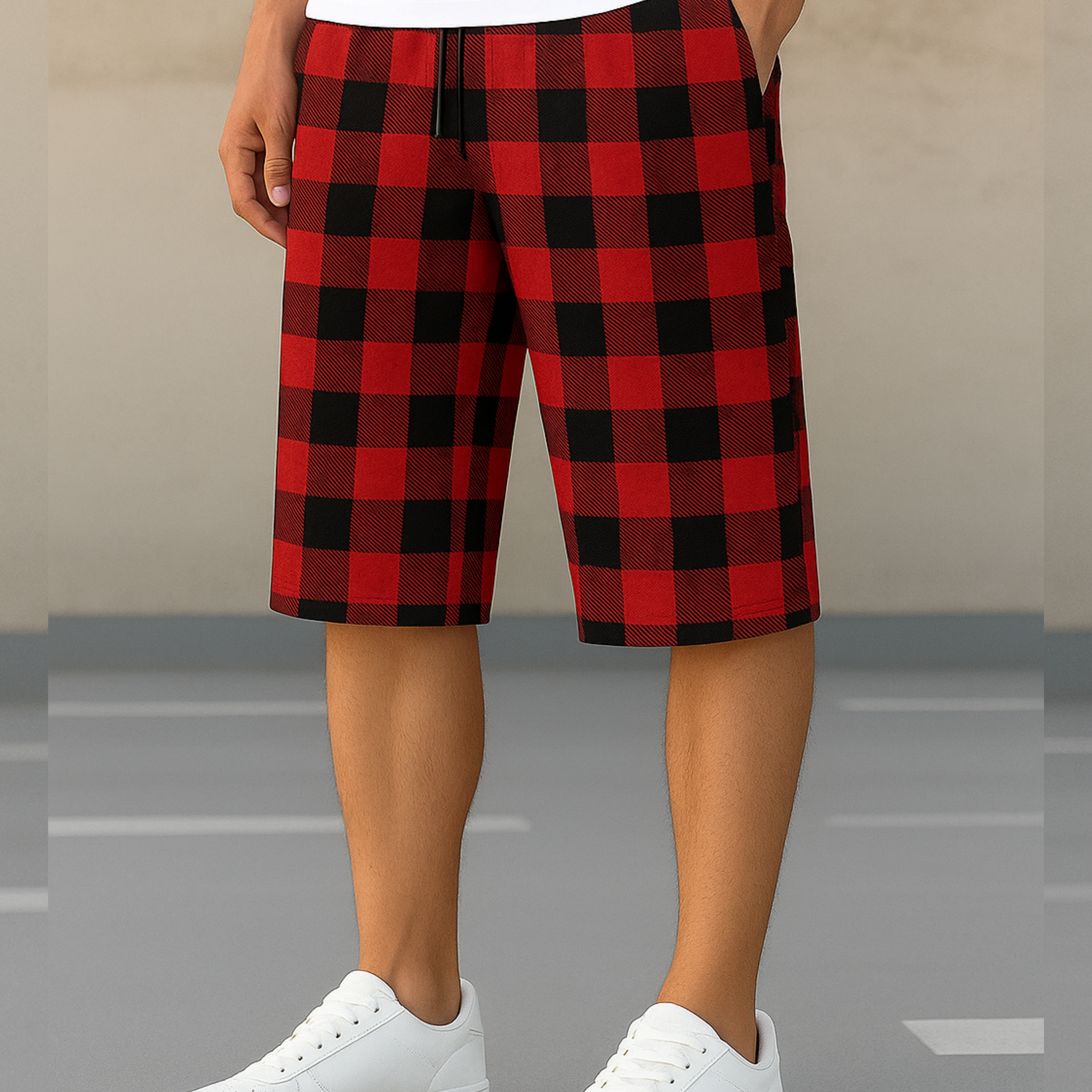 Men’s Red & Black Checkered Shorts – Soft & Comfortable (3278)