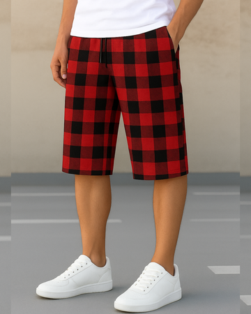 Men’s Red & Black Checkered Shorts – Soft & Comfortable (3278)