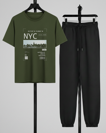 Olive T-Shirt Printed Black Trouser – Comfortable Wear (Code 4781)