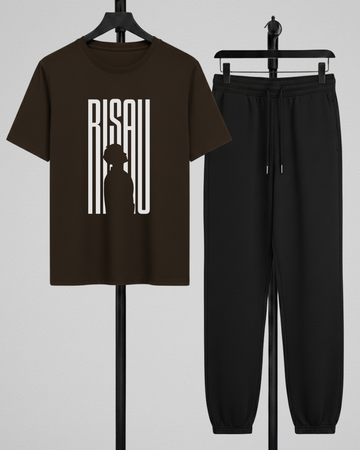 Dark Brown T-Shirt Printed Black Trouser – Comfortable Wear (Code 4782)