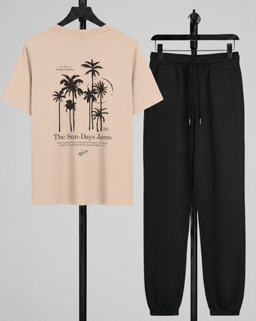 Beige T-Shirt Printed Black Trouser – Comfortable Wear (Code 4783)