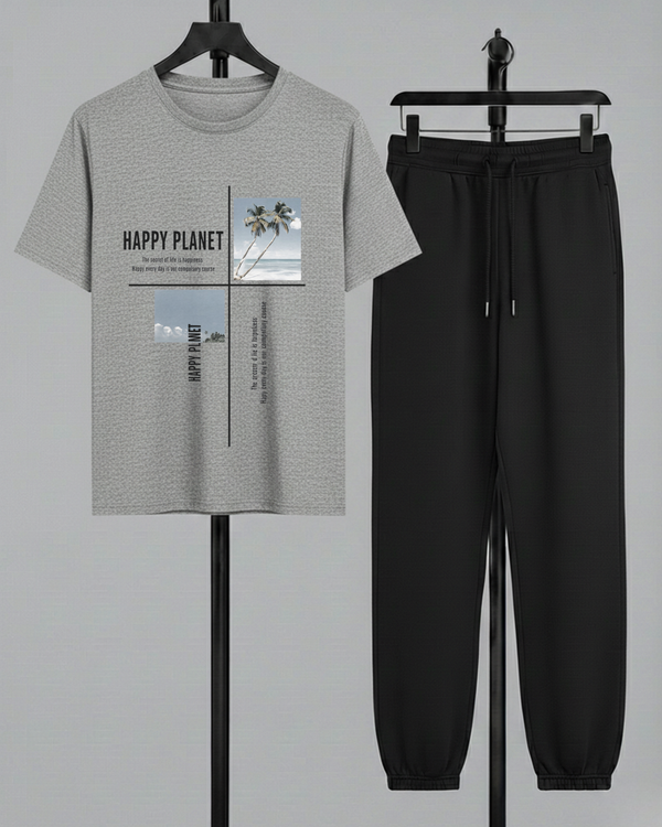 Grey T-Shirt Printed Black Trouser – Comfortable Wear (Code 4786)