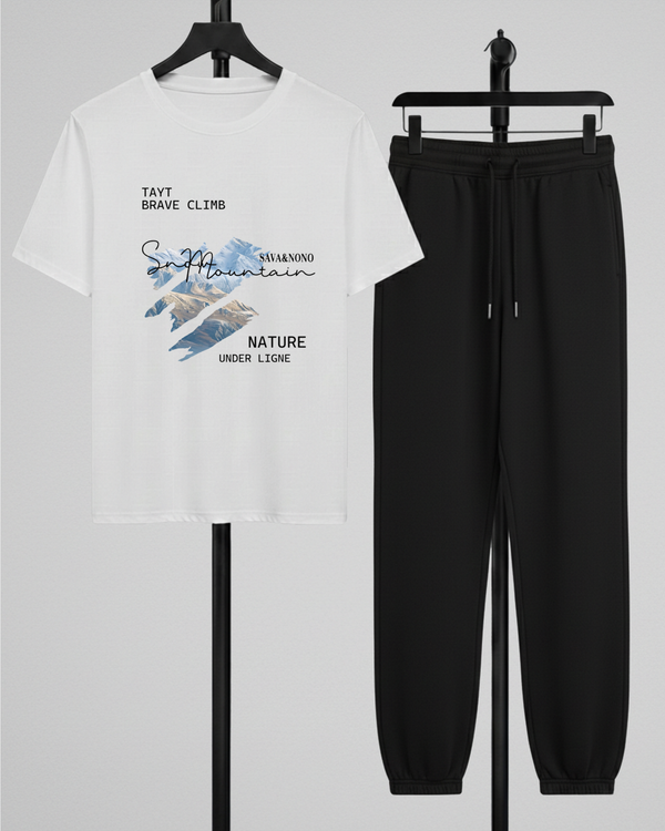 White T-Shirt Printed Black Trouser – Comfortable Wear (Code 4787)