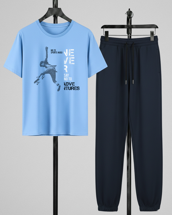 Sky Blue T-Shirt Printed Navy Blue Trouser – Comfortable Wear (Code 4790)