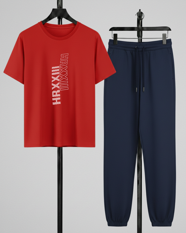 Red T-Shirt Printed Navy Blue Trouser – Comfortable Wear (Code 4791)