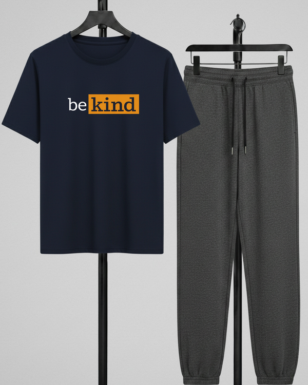 Navy Blue T-Shirt Printed Charcoal Grey Trouser – Comfortable Wear (Code 4794)