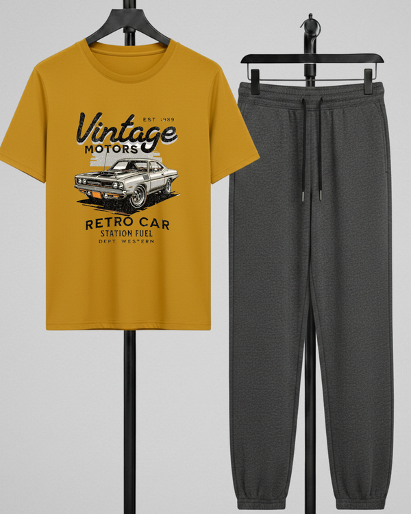 Mustard T-Shirt Printed Charcoal Grey Trouser – Comfortable Wear (Code 4796)
