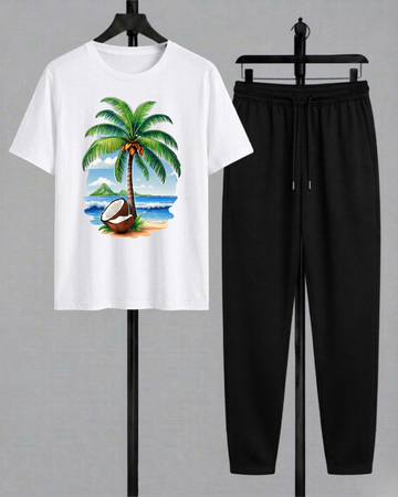 Palm Tree Co-Ord Set T-Shirt With Trouser (Code 5217)